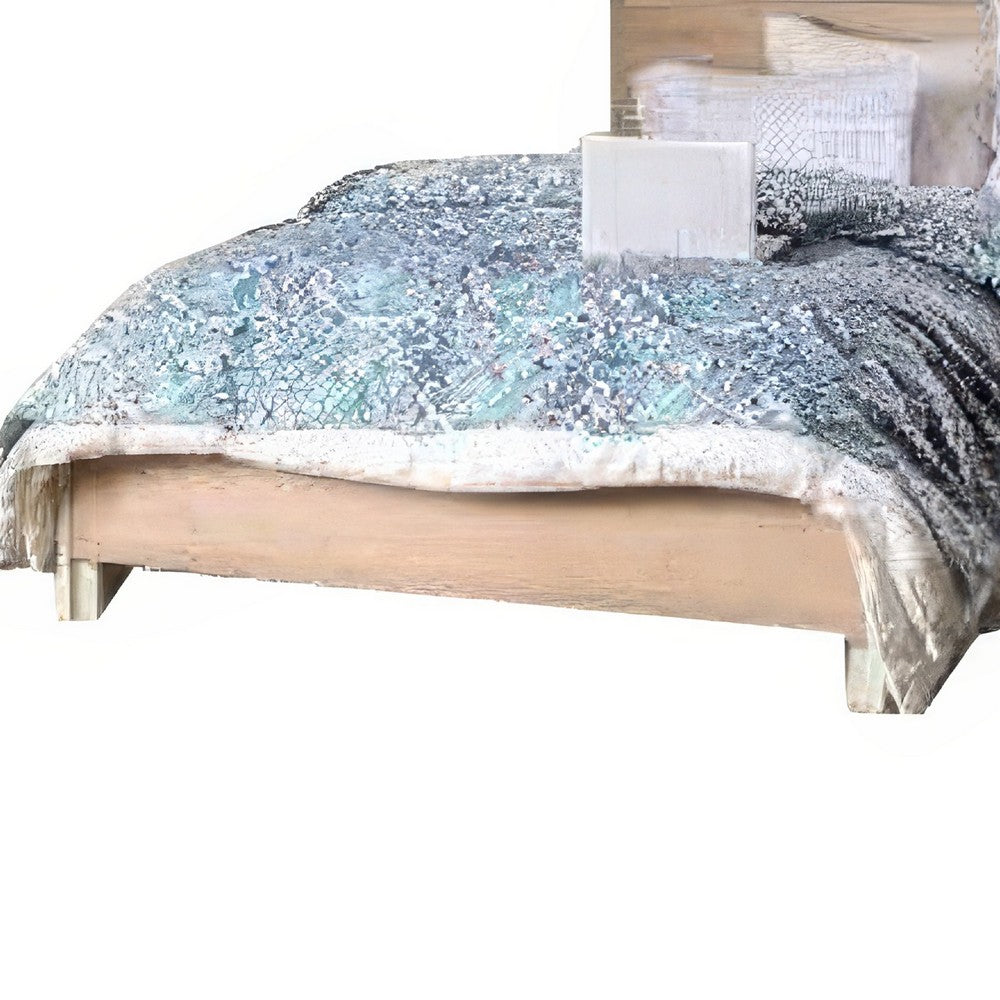 Benjara Flem Queen Size Bed, Horizontal Panel Headboard, Sun White Solid Wood