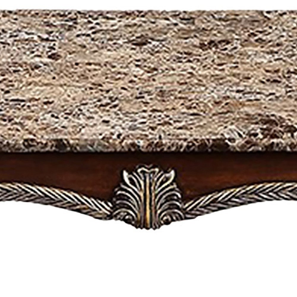 Benjara Liana Marble Coffee Table, Cherry Brown Pine Wood, Rectangular 52 Inch