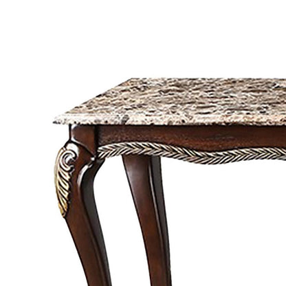 Benjara Liana Marble Console Table, Cherry Brown Pine Wood, Rectangular 52 Inch