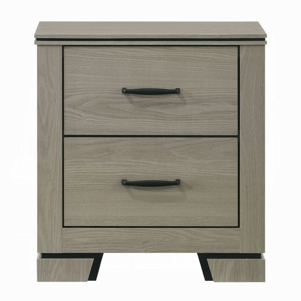 Benjara Anna Nightstand with 2 Drawers, Weathered Gray Wood, Black Metal Accents