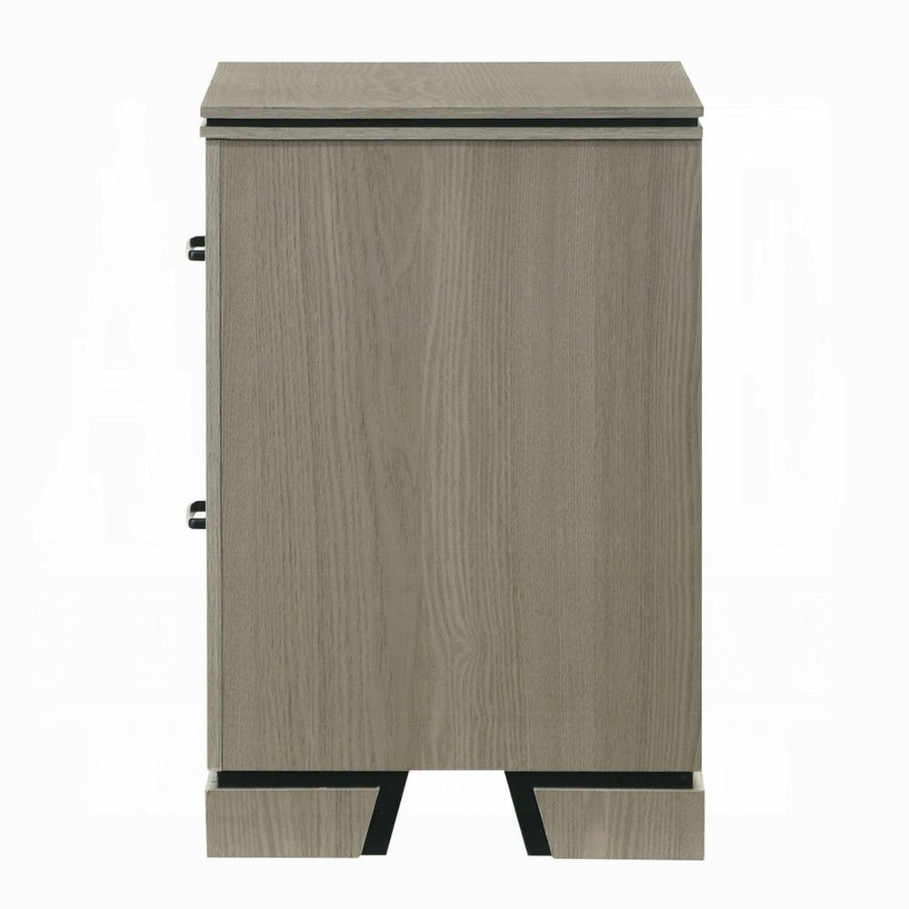 Benjara Anna Nightstand with 2 Drawers, Weathered Gray Wood, Black Metal Accents