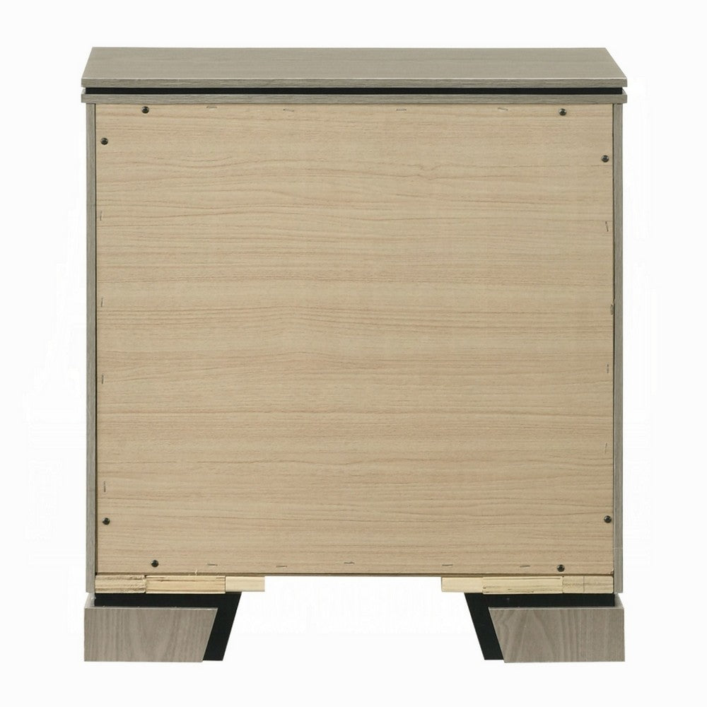 Benjara Anna Nightstand with 2 Drawers, Weathered Gray Wood, Black Metal Accents