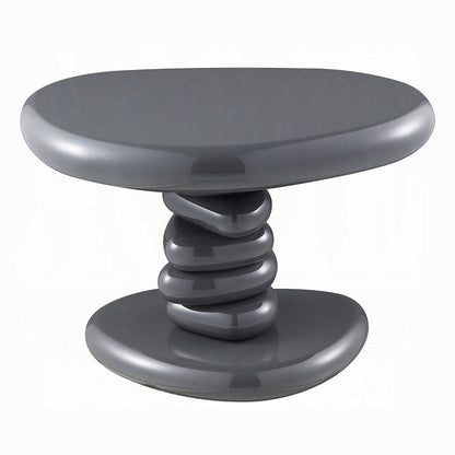 Benjara Fory End Table, 22 Inch Asymmetric Stacked Pebble Base, High Gloss Gray
