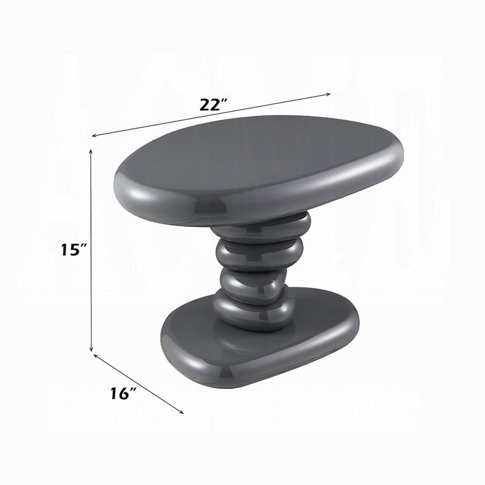 Benjara Fory End Table, 22 Inch Asymmetric Stacked Pebble Base, High Gloss Gray