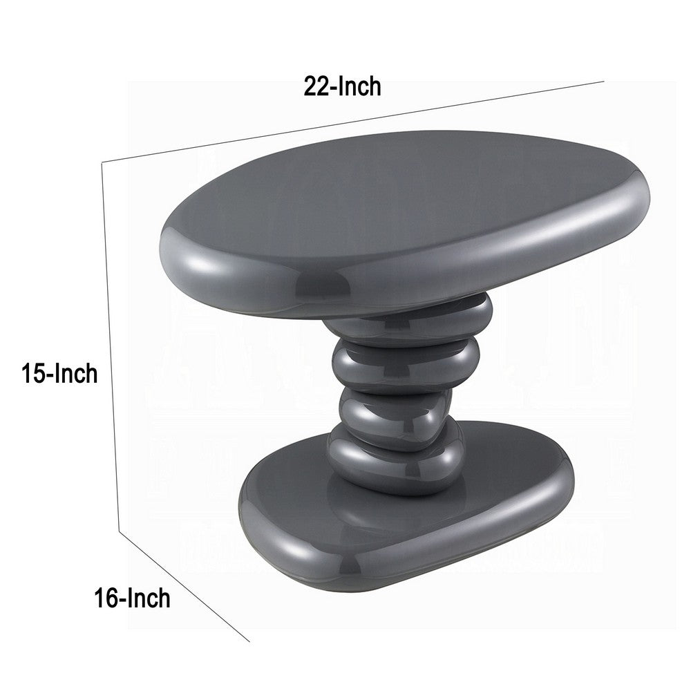 Benjara Fory End Table, 22 Inch Asymmetric Stacked Pebble Base, High Gloss Gray