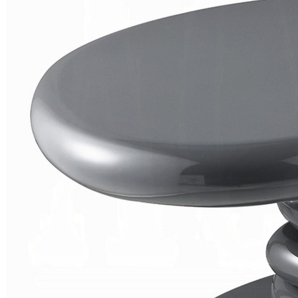 Benjara Fory End Table, 30 Inch Asymmetric Stacked Pebble Base, High Gloss Gray