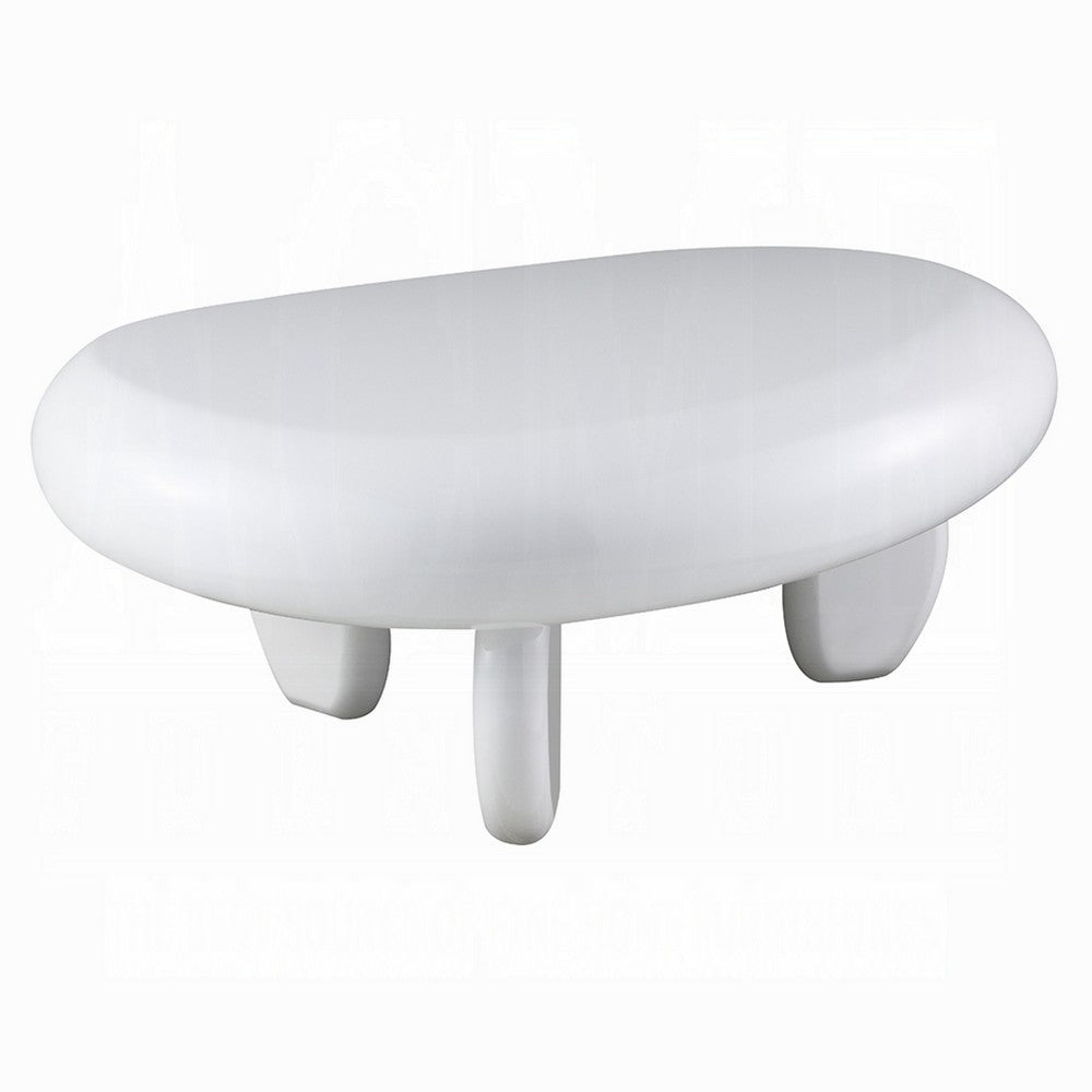 Benjara Vayu Coffee Table, 30 Inch Asymmetric Pebble Design, High Gloss White