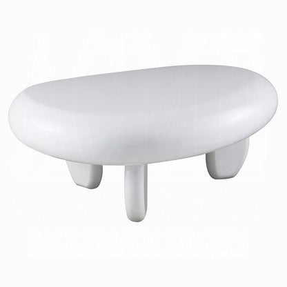 Benjara Vayu Coffee Table, 30 Inch Asymmetric Pebble Design, High Gloss White