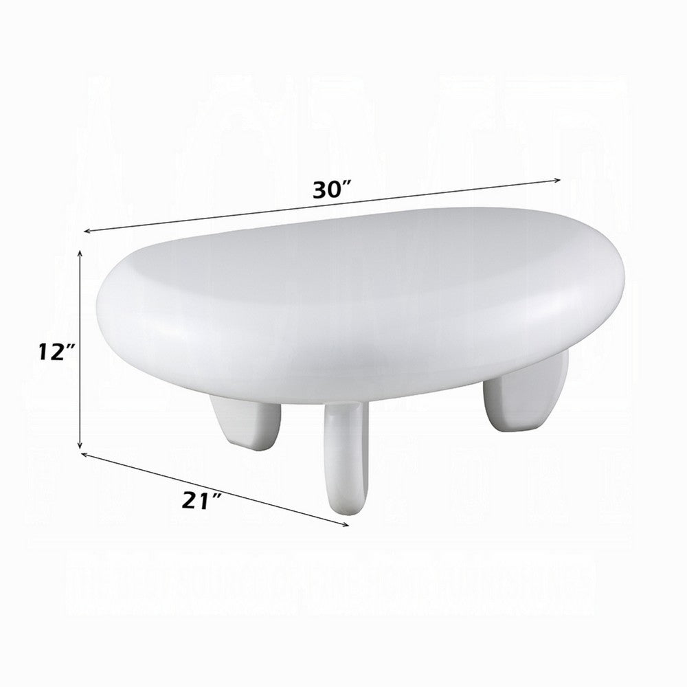 Benjara Vayu Coffee Table, 30 Inch Asymmetric Pebble Design, High Gloss White