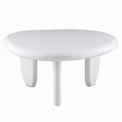 Benjara Vayu End Table, 30 Inch Asymmetric, Tri Pebble Legs, High Gloss White