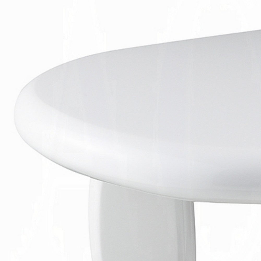 Benjara Vayu End Table, 30 Inch Asymmetric, Tri Pebble Legs, High Gloss White