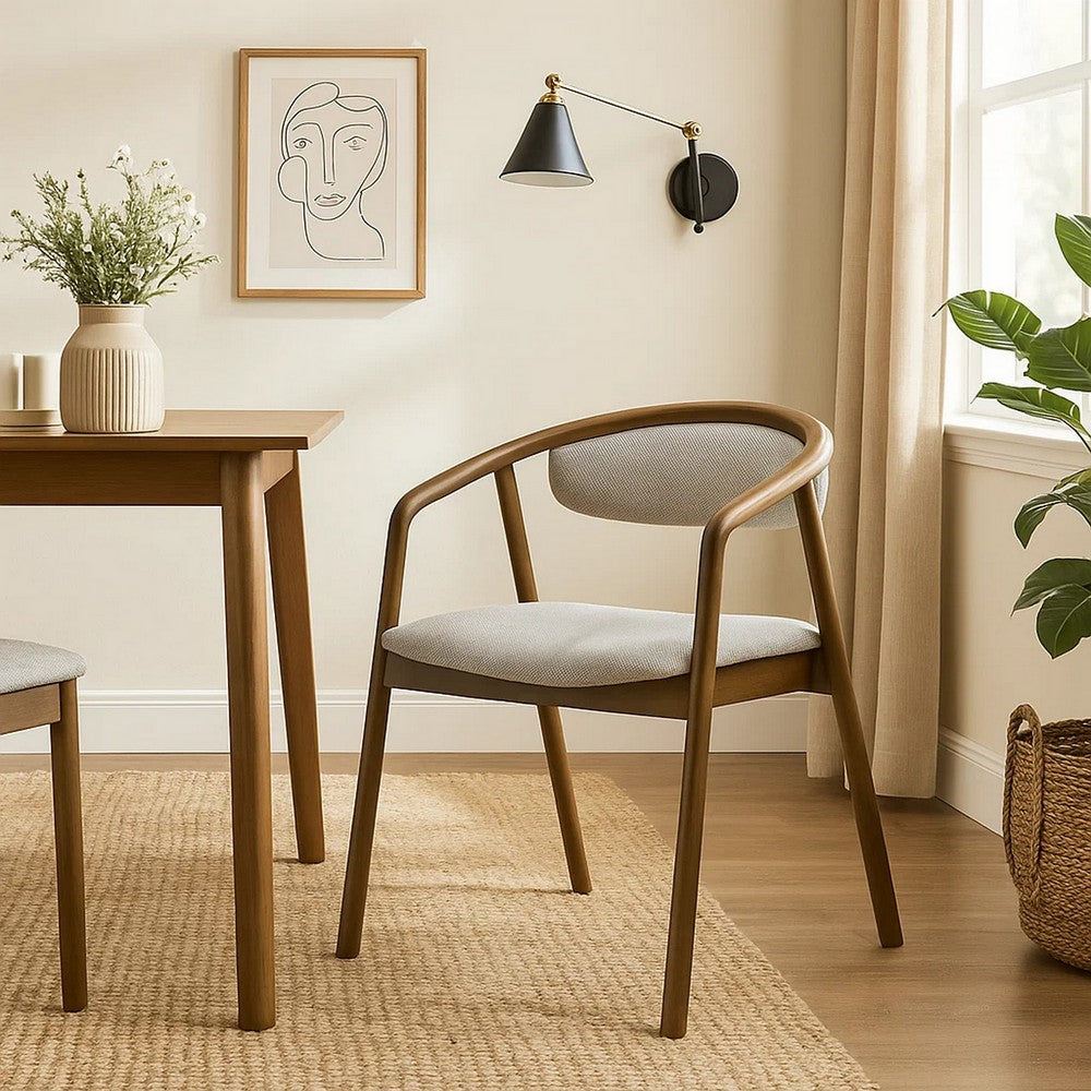Benjara Lina Dining Side Chair, Gray Chenille Seat And Back, Walnut Brown Wood
