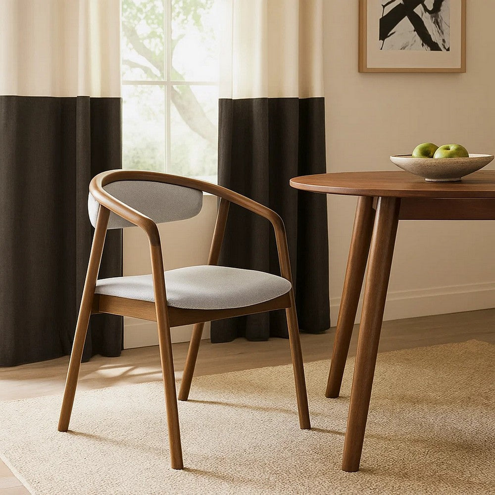 Benjara Lina Dining Side Chair, Gray Chenille Seat And Back, Walnut Brown Wood