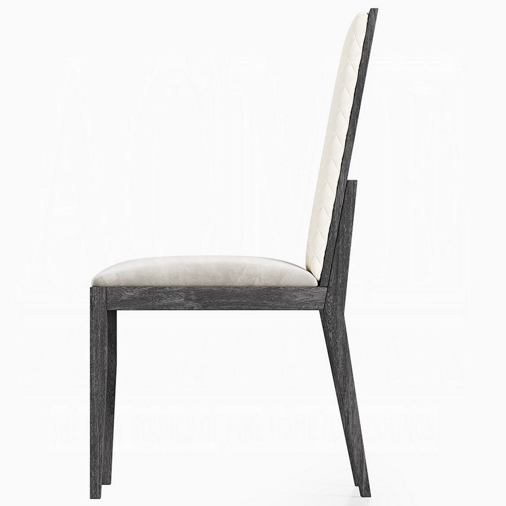 Benjara Veny Dining Side Chair Set of 2, Quilted Gray Synthetic Leather Back