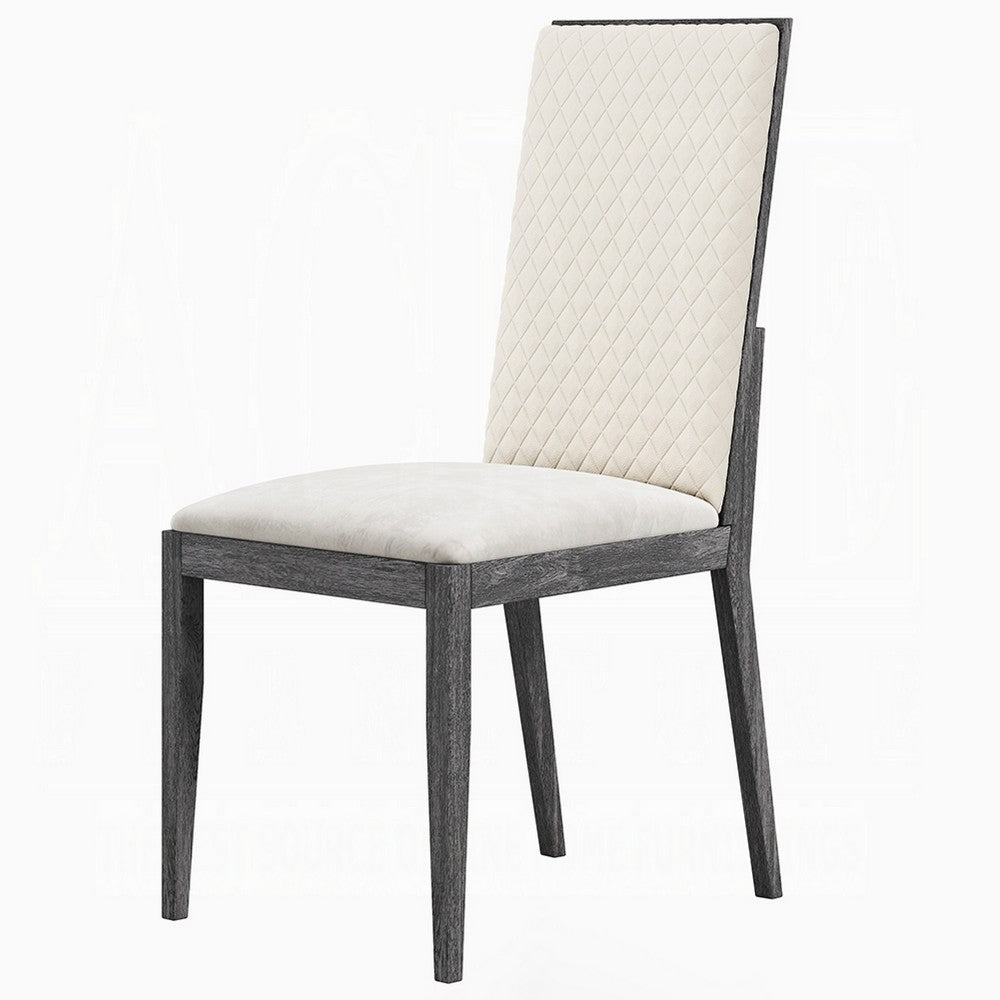 Benjara Veny Dining Side Chair Set of 2, Quilted Gray Synthetic Leather Back