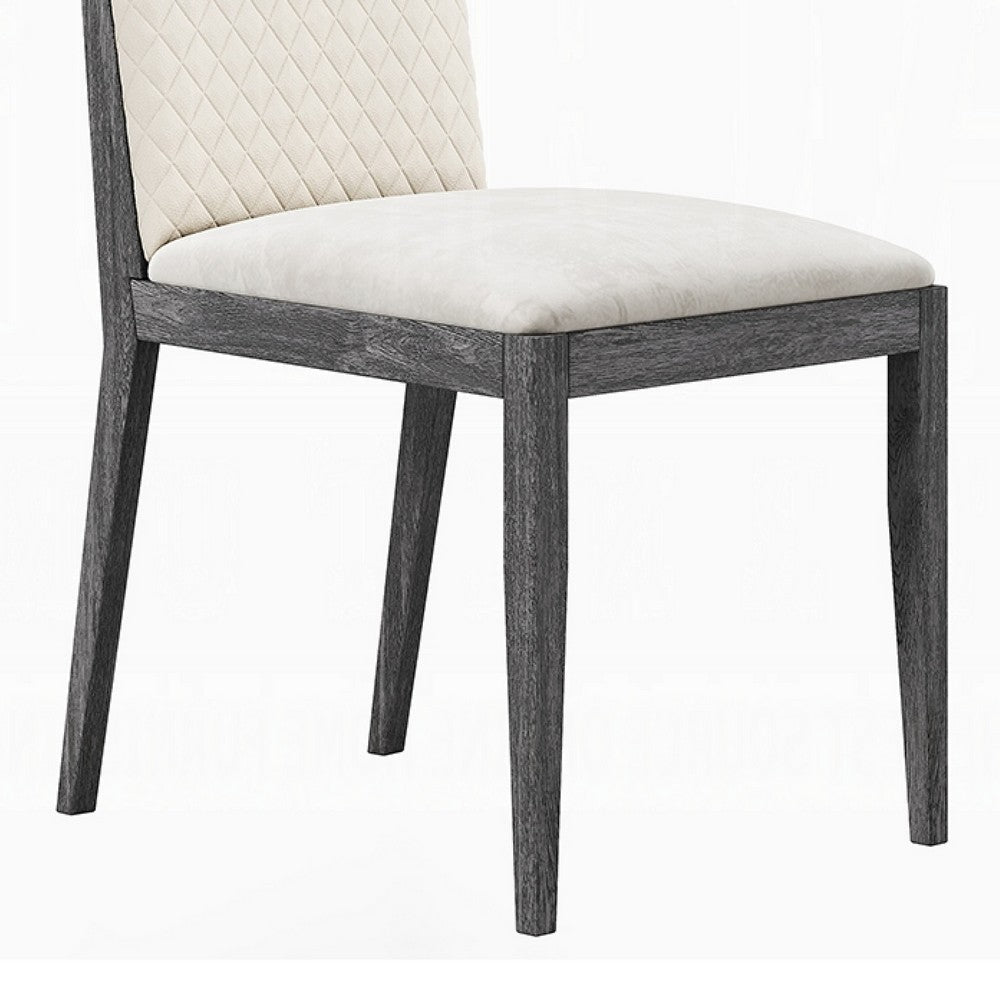 Benjara Veny Dining Side Chair Set of 2, Quilted Gray Synthetic Leather Back