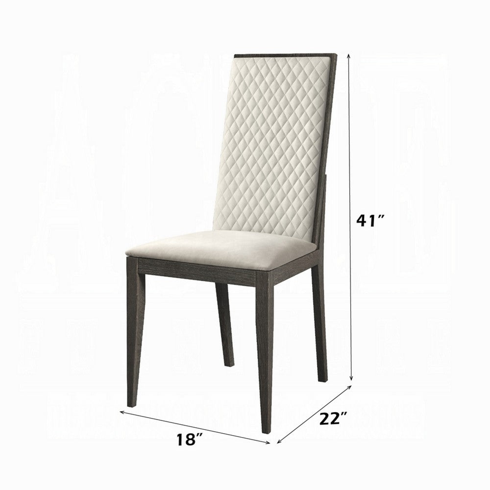 Benjara Veny Dining Side Chair Set of 2, Quilted Gray Synthetic Leather Back