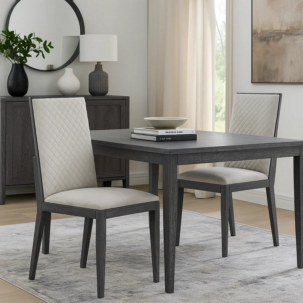 Benjara Veny Dining Side Chair Set of 2, Quilted Gray Synthetic Leather Back