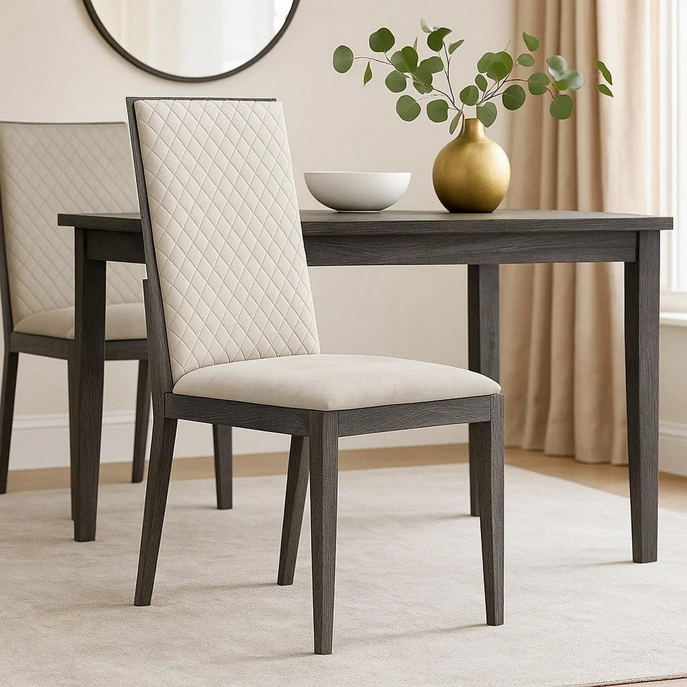 Benjara Veny Dining Side Chair Set of 2, Quilted Gray Synthetic Leather Back