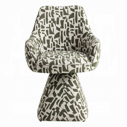 Benjara Peny Swivel Accent Chair, Green And White Printed Fabric