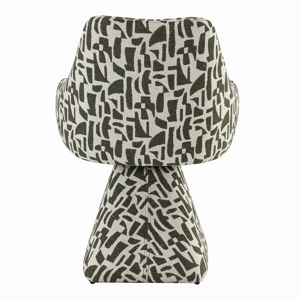 Benjara Peny Swivel Accent Chair, Green And White Printed Fabric