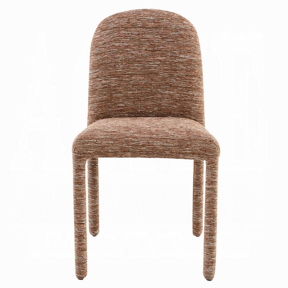 Benjara Ladi Dining Side Chair Set of 2, Brown Chenille Padded Seat And Back