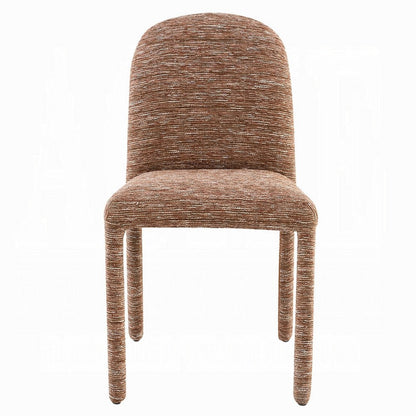 Benjara Ladi Dining Side Chair Set of 2, Brown Chenille Padded Seat And Back