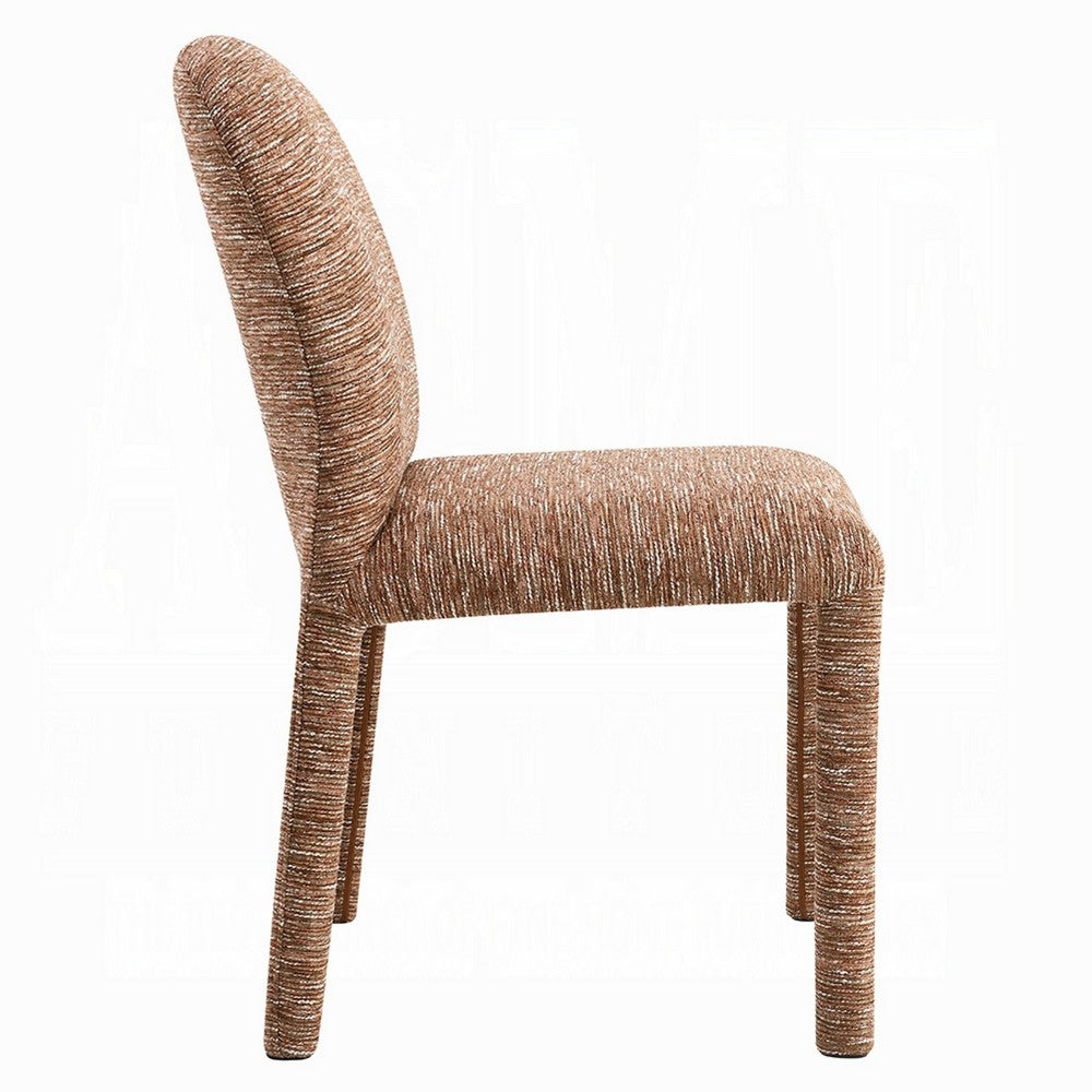 Benjara Ladi Dining Side Chair Set of 2, Brown Chenille Padded Seat And Back