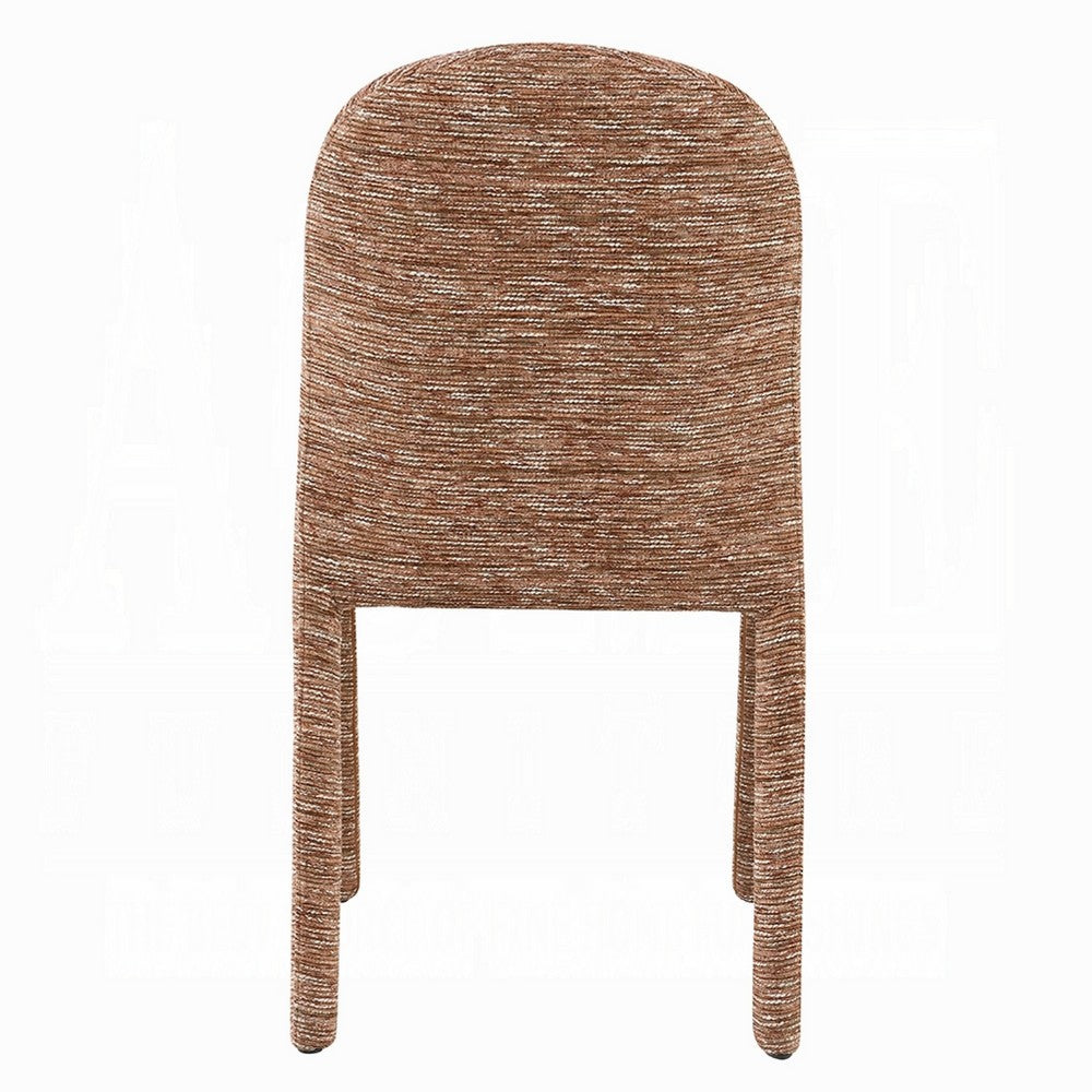 Benjara Ladi Dining Side Chair Set of 2, Brown Chenille Padded Seat And Back