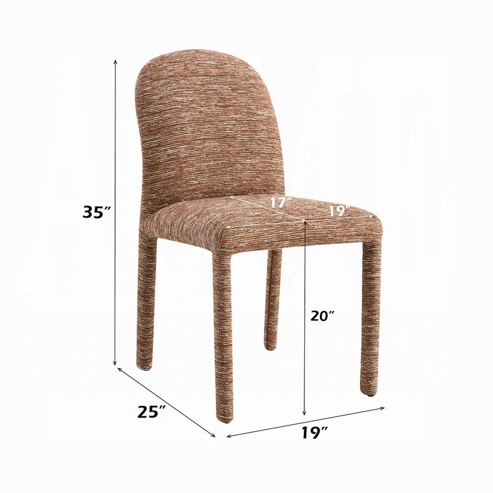 Benjara Ladi Dining Side Chair Set of 2, Brown Chenille Padded Seat And Back