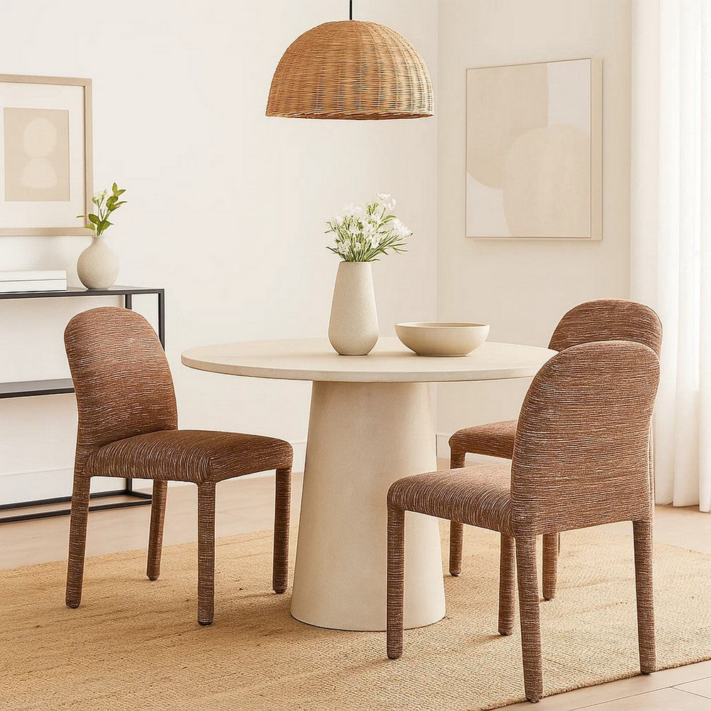 Benjara Ladi Dining Side Chair Set of 2, Brown Chenille Padded Seat And Back