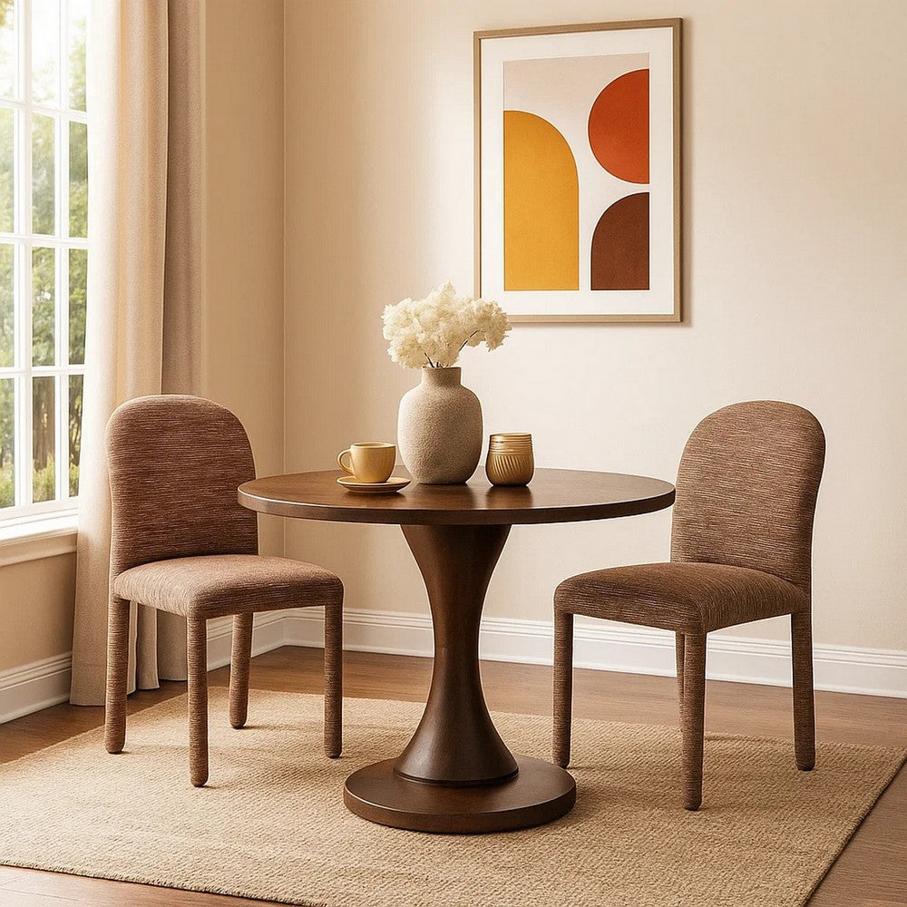 Benjara Ladi Dining Side Chair Set of 2, Brown Chenille Padded Seat And Back