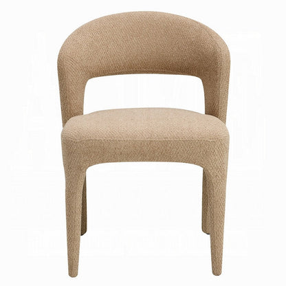 Benjara Ladi Dining Side Chair Set of 2, Light Brown Boucle Open Padded Back