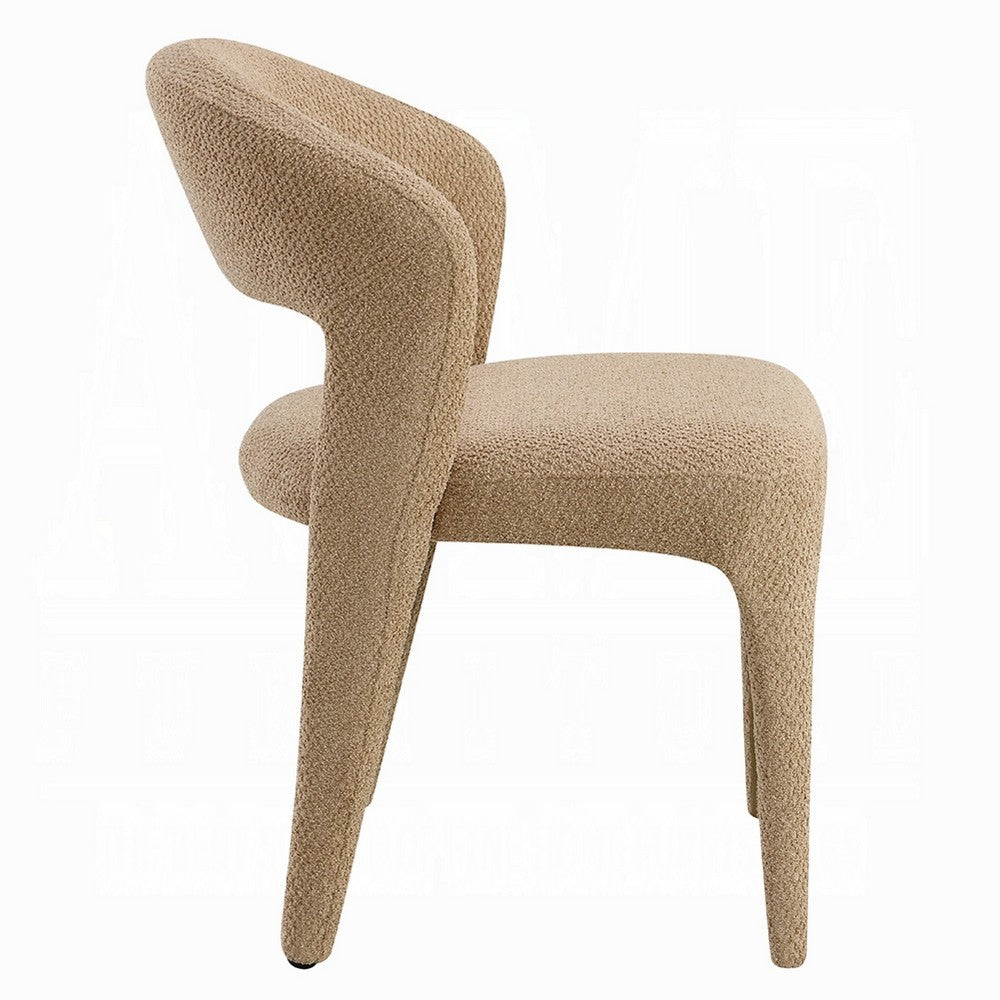 Benjara Ladi Dining Side Chair Set of 2, Light Brown Boucle Open Padded Back