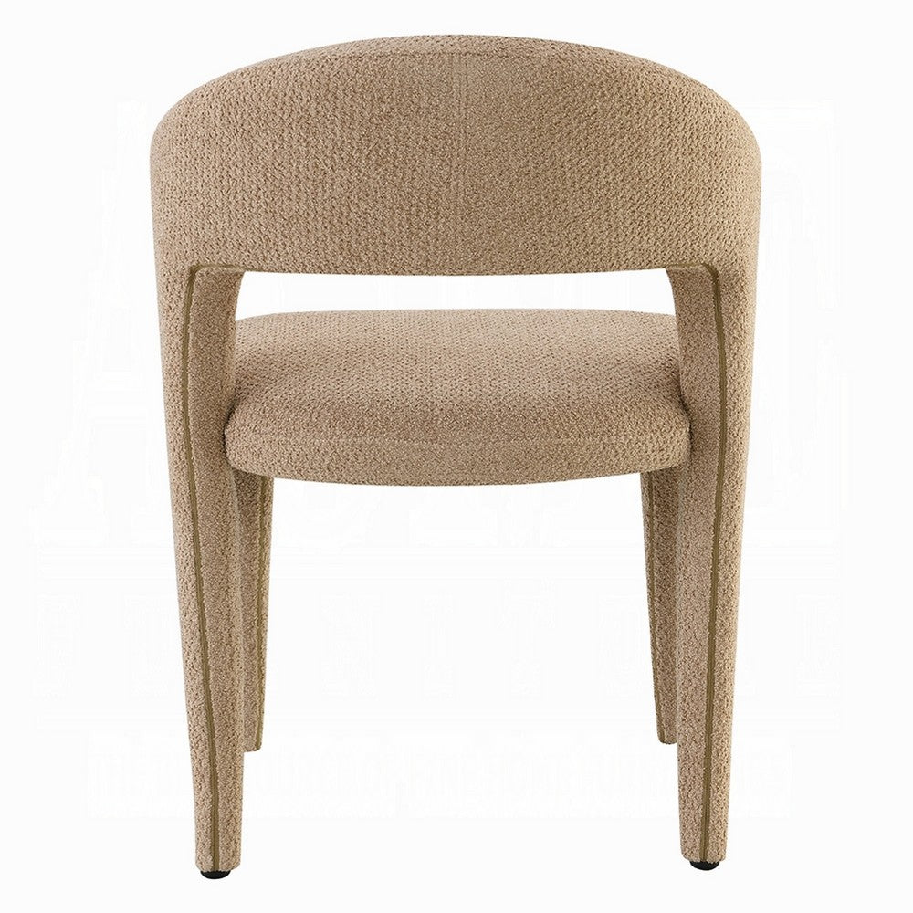 Benjara Ladi Dining Side Chair Set of 2, Light Brown Boucle Open Padded Back