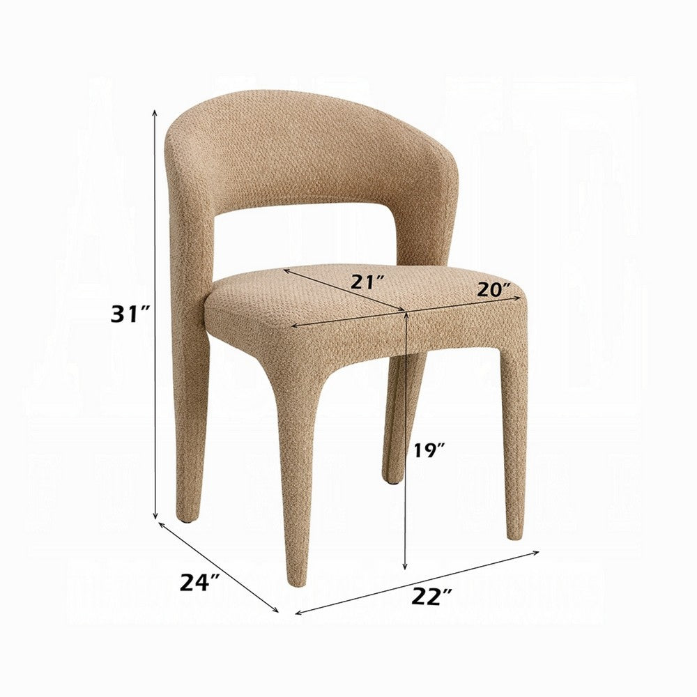 Benjara Ladi Dining Side Chair Set of 2, Light Brown Boucle Open Padded Back
