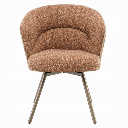 Benjara Ladi Dining Side Chair Set of 2, Rust Orange Boucle, Metal Angled Legs