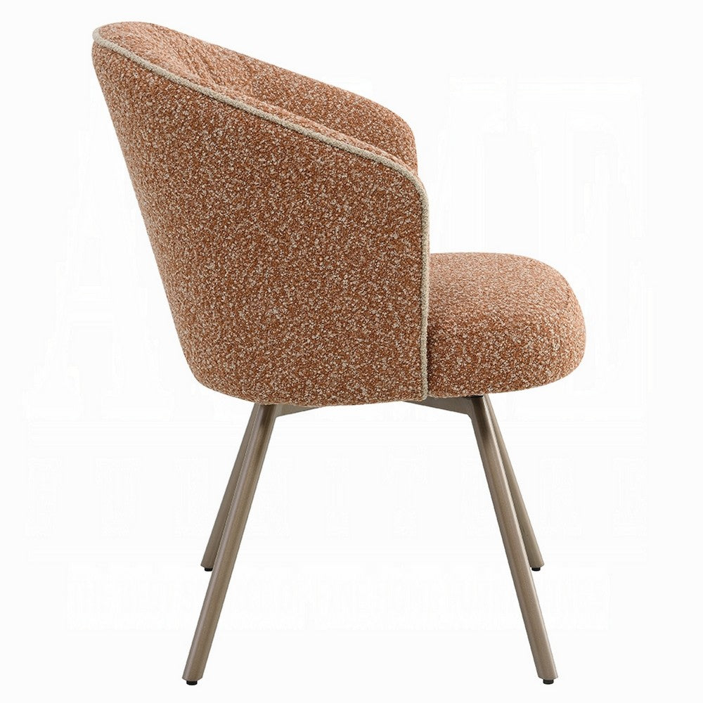 Benjara Ladi Dining Side Chair Set of 2, Rust Orange Boucle, Metal Angled Legs