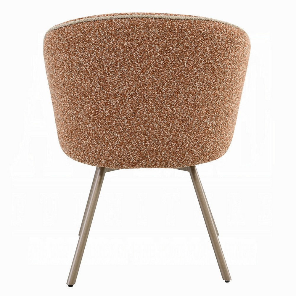Benjara Ladi Dining Side Chair Set of 2, Rust Orange Boucle, Metal Angled Legs