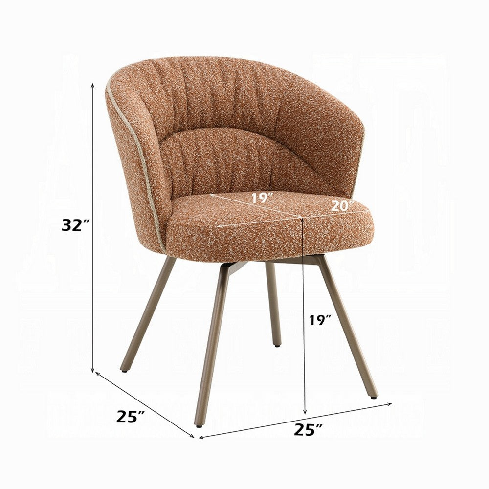 Benjara Ladi Dining Side Chair Set of 2, Rust Orange Boucle, Metal Angled Legs