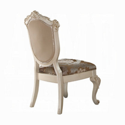 Benjara Cheny Dining Side Chair Set of 2, Faux Leather, Baroque Pearl Beige
