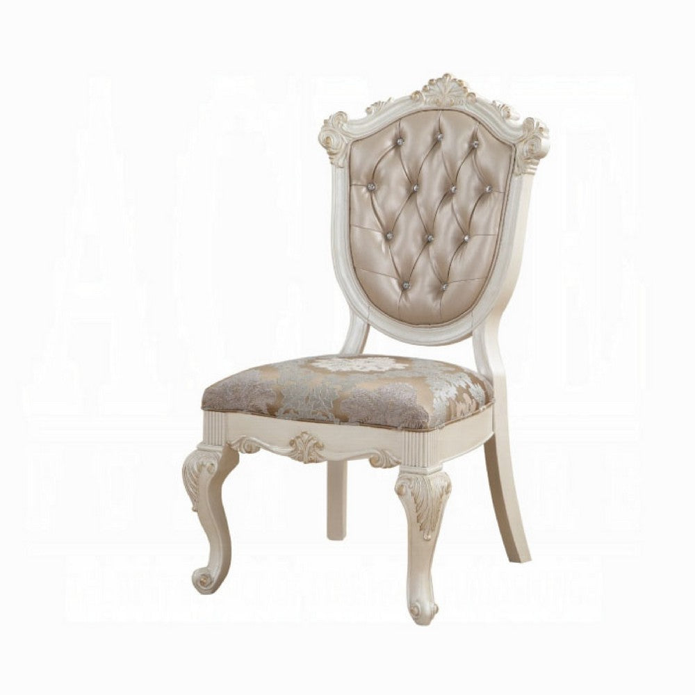 Benjara Cheny Dining Side Chair Set of 2, Faux Leather, Baroque Pearl Beige
