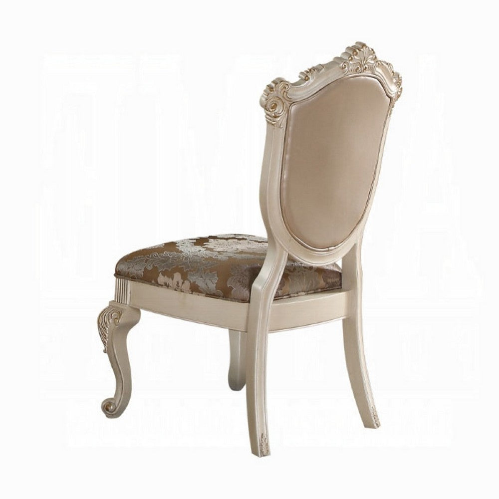 Benjara Cheny Dining Side Chair Set of 2, Faux Leather, Baroque Pearl Beige
