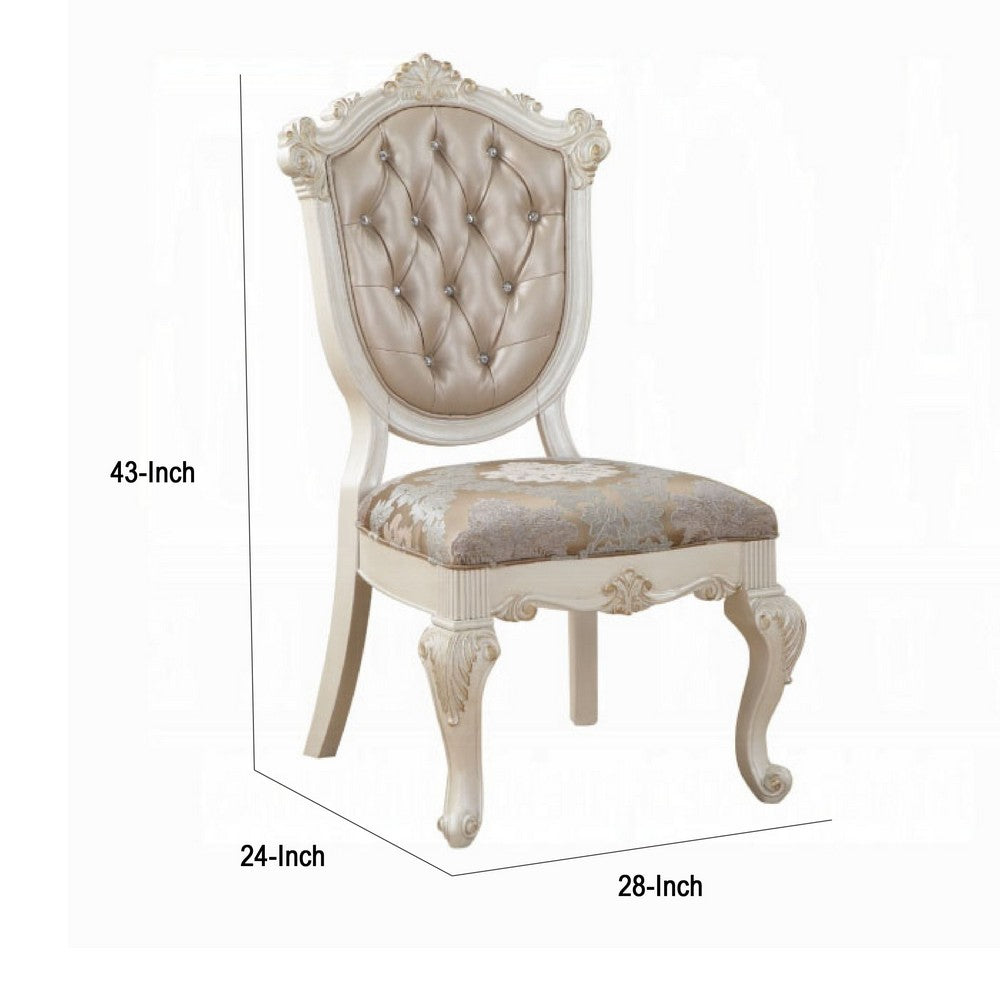 Benjara Cheny Dining Side Chair Set of 2, Faux Leather, Baroque Pearl Beige
