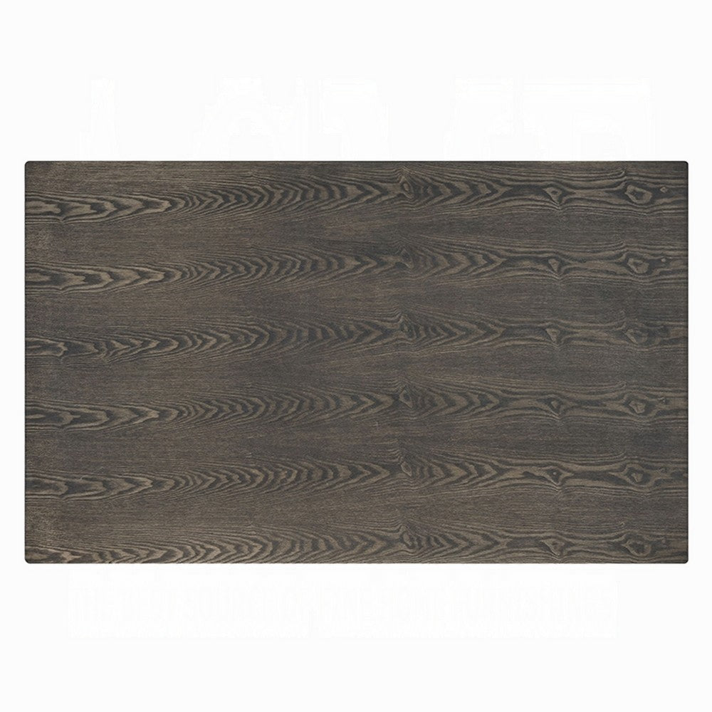 Benjara Meya Dining Table, 59 Inch Rectangular Top, Farmhouse Frame, Gray Wood