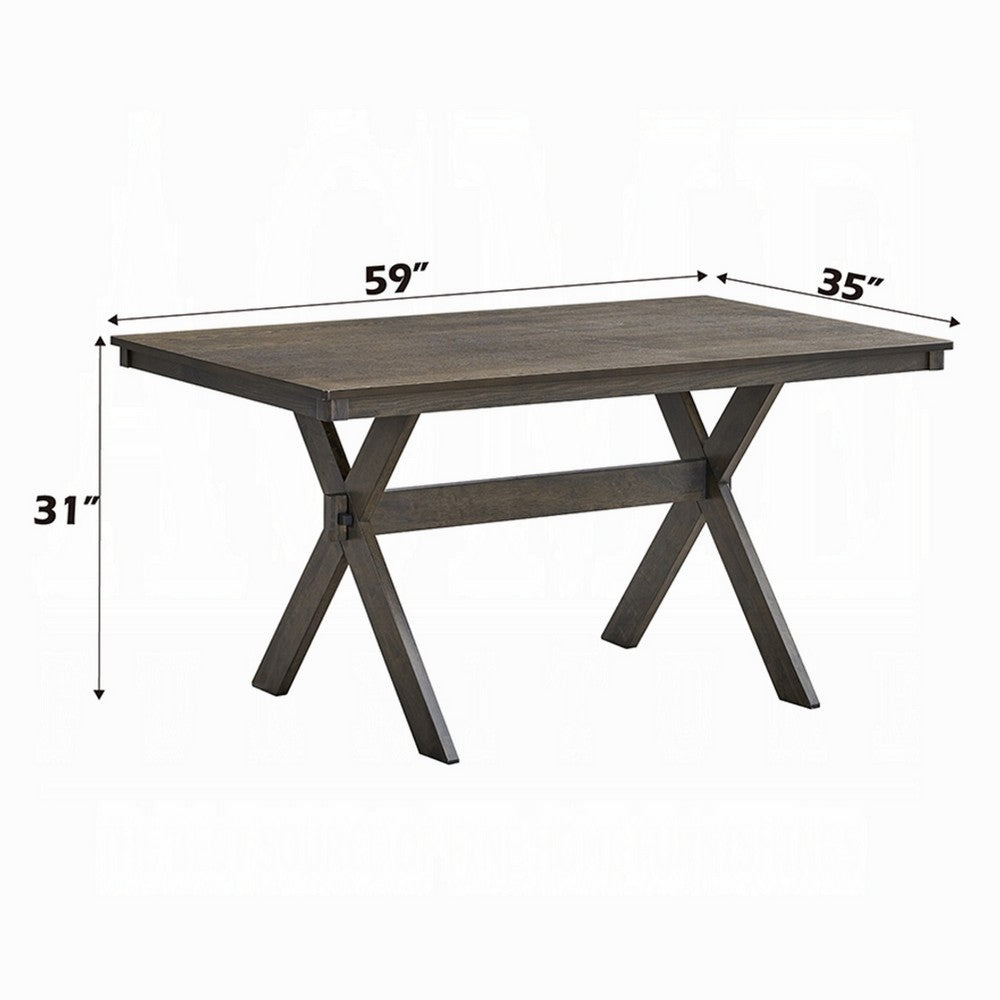 Benjara Meya Dining Table, 59 Inch Rectangular Top, Farmhouse Frame, Gray Wood