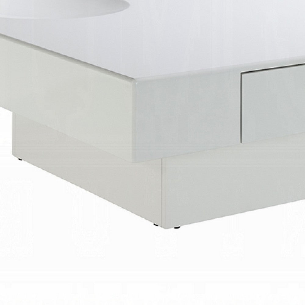 Benjara Keya Coffee Table, 43 Inch Square Plinth Top, High Gloss White Finish