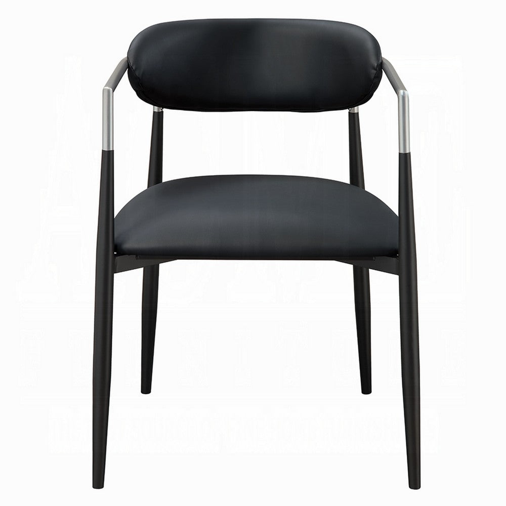 Benjara Vonn Dining Armchair Set of 2, Faux Leather Seat, Curved Back, Black Metal