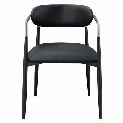 Benjara Vonn Dining Armchair Set of 2, Faux Leather Seat, Curved Back, Black Metal