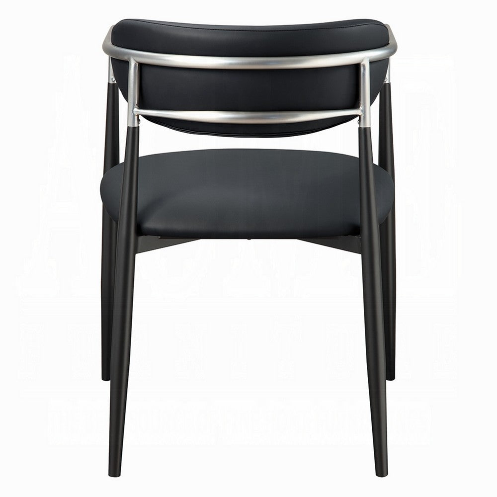 Benjara Vonn Dining Armchair Set of 2, Faux Leather Seat, Curved Back, Black Metal